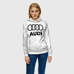 Толстовка-худи женская Audi с потертостями на светлом фоне, цвет: 3D-белый — фото 2