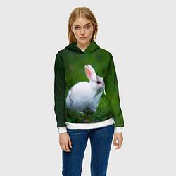 Толстовка-худи женская Кролик на фоне травы, цвет: 3D-белый — фото 2