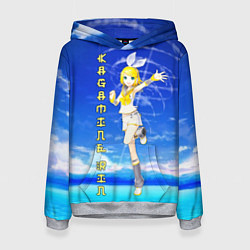 Толстовка-худи женская Кагамине Рин - Kagamine Rin вокалоид, цвет: 3D-меланж