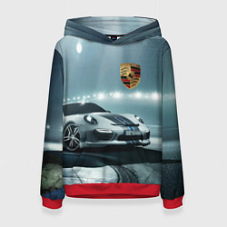 Толстовка-худи женская Porsche - racing route - motorsport, цвет: 3D-красный