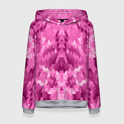 Толстовка-худи женская Яркий малиново-розовый геометрический узор, цвет: 3D-меланж