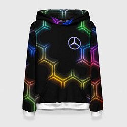 Толстовка-худи женская Mercedes - neon pattern, цвет: 3D-белый