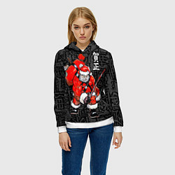 Толстовка-худи женская Santa Claus Samurai, цвет: 3D-белый — фото 2