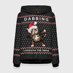 Толстовка-худи женская Dabbing, through the snow, cat, цвет: 3D-черный