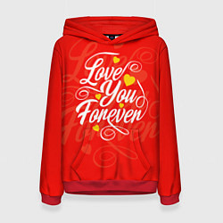 Толстовка-худи женская Love you forever - hearts, patterns, цвет: 3D-красный
