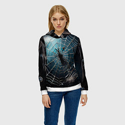 Толстовка-худи женская Halloween - паутина на фоне мрачного неба, цвет: 3D-белый — фото 2