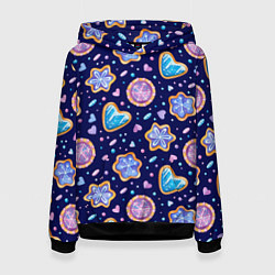 Толстовка-худи женская Новогоднее печение, цвет: 3D-черный