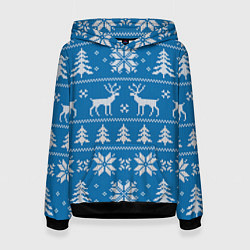 Женская толстовка Рождественский синий свитер с оленями