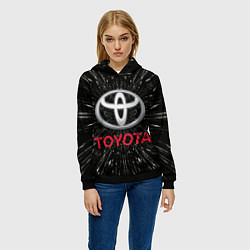 Толстовка-худи женская Тойота, эмблема, автомобильная тема, цвет: 3D-черный — фото 2