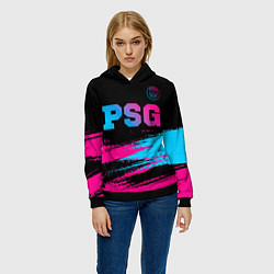 Толстовка-худи женская PSG - neon gradient: символ сверху, цвет: 3D-черный — фото 2