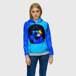 Толстовка-худи женская Радужные друзья: Синий глитч, цвет: 3D-меланж — фото 2