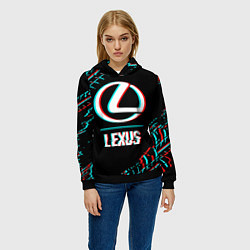 Толстовка-худи женская Значок Lexus в стиле glitch на темном фоне, цвет: 3D-черный — фото 2