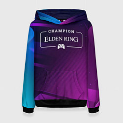 Толстовка-худи женская Elden Ring gaming champion: рамка с лого и джойсти, цвет: 3D-черный