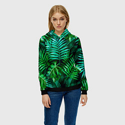 Толстовка-худи женская Тропические растения - текстура, цвет: 3D-черный — фото 2