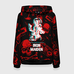 Толстовка-худи женская Iron Maiden rock glitch, цвет: 3D-черный