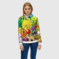 Толстовка-худи женская Растения против зомби, цвет: 3D-белый — фото 2