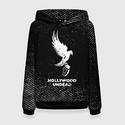 Толстовка-худи женская Hollywood Undead с потертостями на темном фоне, цвет: 3D-черный