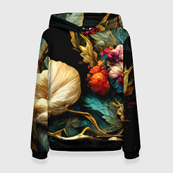 Толстовка-худи женская Винтажные цветы акварелью, цвет: 3D-черный