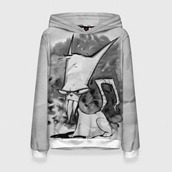 Толстовка-худи женская Кот зловред - червяк джим, цвет: 3D-белый