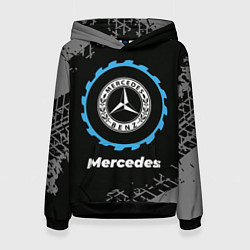 Толстовка-худи женская Mercedes в стиле Top Gear со следами шин на фоне, цвет: 3D-черный
