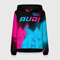 Толстовка-худи женская Audi - neon gradient: символ сверху, цвет: 3D-черный