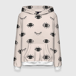 Толстовка-худи женская Глаза паттерн, цвет: 3D-белый