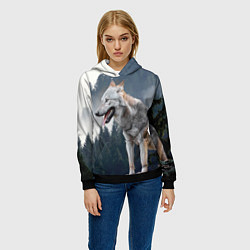 Толстовка-худи женская Волк на фоне леса, цвет: 3D-черный — фото 2