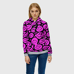 Толстовка-худи женская Кислотный розовый в смайликах, цвет: 3D-меланж — фото 2