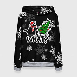 Толстовка-худи женская What котик роняет ёлку, цвет: 3D-меланж