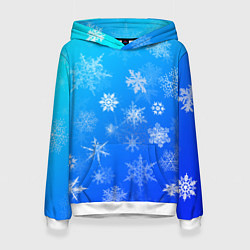 Толстовка-худи женская Снежинки в небе, цвет: 3D-белый