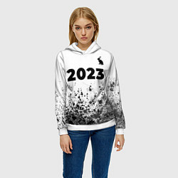 Толстовка-худи женская Кролик НГ силуэт: символ сверху на светлом, цвет: 3D-белый — фото 2