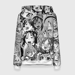 Толстовка-худи женская Ахегао паттерн, цвет: 3D-белый