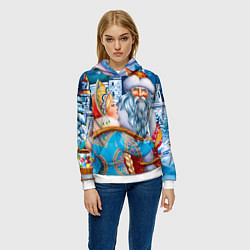 Толстовка-худи женская Дед Мороз со Снегуркой, цвет: 3D-белый — фото 2