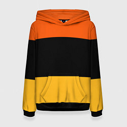 Толстовка-худи женская Полосатый оранжевый с черной и белой полосой, цвет: 3D-черный