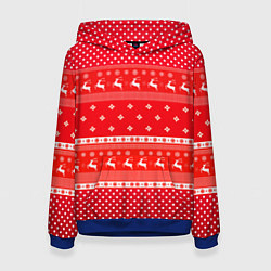 Толстовка-худи женская Праздничный красный свитер, цвет: 3D-синий