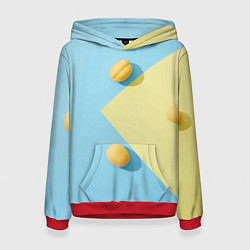 Толстовка-худи женская Жёлтый и голубой цвета и абрикосы, цвет: 3D-красный