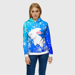 Толстовка-худи женская Милый кролик в снежинках, цвет: 3D-белый — фото 2