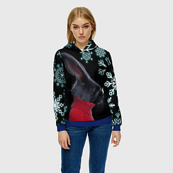 Толстовка-худи женская Зимний кролик в свитере, цвет: 3D-синий — фото 2