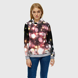 Толстовка-худи женская Сияние розовых и золотых блесток на черном фоне, цвет: 3D-меланж — фото 2