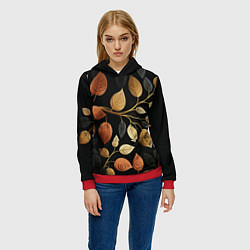 Толстовка-худи женская Осеннее настроение - листья, цвет: 3D-красный — фото 2