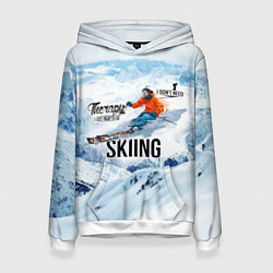 Толстовка-худи женская Горные лыжи спуск, цвет: 3D-белый