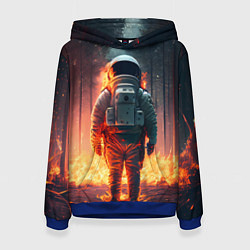 Толстовка-худи женская Космонавт в горящем лесу, цвет: 3D-синий
