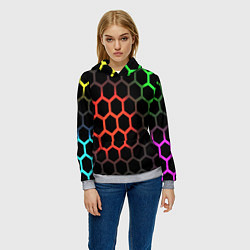Толстовка-худи женская Gradient hexagon genshin, цвет: 3D-меланж — фото 2