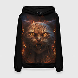 Толстовка-худи женская Огненный кот, цвет: 3D-черный