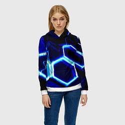 Толстовка-худи женская Neon abstraction plates storm, цвет: 3D-белый — фото 2