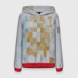 Толстовка-худи женская Геометрические золотые, синие и белые кубы, цвет: 3D-красный