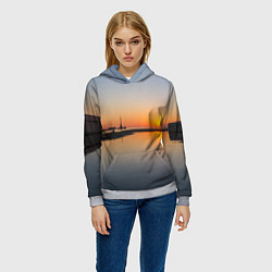 Толстовка-худи женская Санкт-Петербург, закат на Финском заливе, цвет: 3D-меланж — фото 2