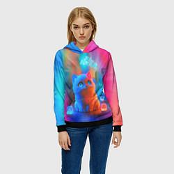 Толстовка-худи женская Милый котенок - тай-дай, цвет: 3D-черный — фото 2