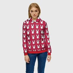 Толстовка-худи женская Bunny Pattern red, цвет: 3D-красный — фото 2