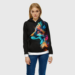 Толстовка-худи женская Лиса красками, цвет: 3D-белый — фото 2